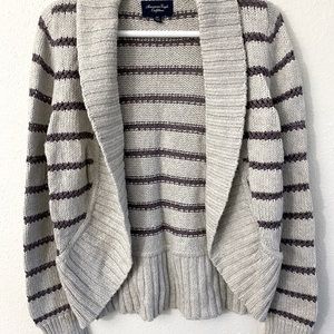 Gray and purple stripe stitched cardigan